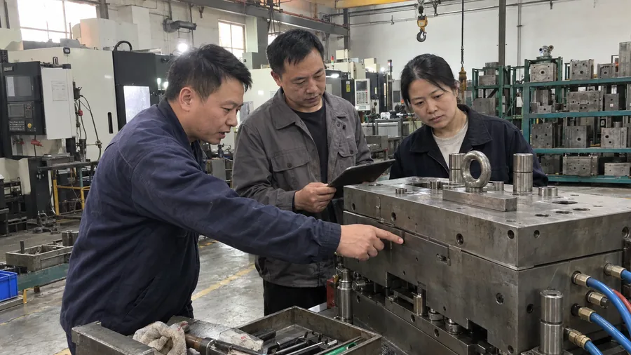 工程师在合作模具厂检查模具